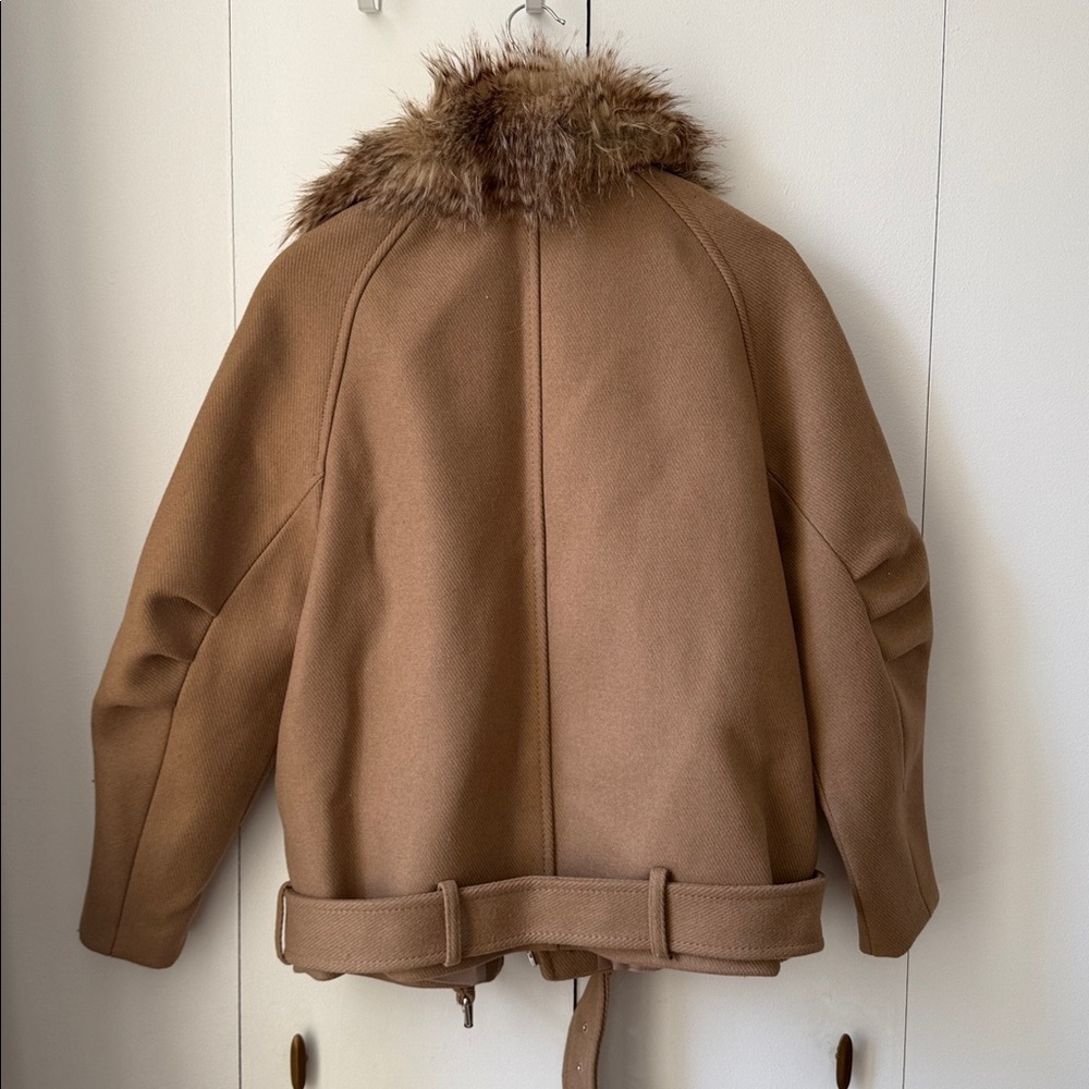 H&M Tan Teddy Jacket with Faux Fur Collar - Picture 5 of 6